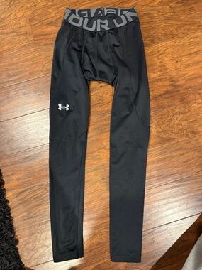 Under Armour Black Compression Tights with Gray Logo Waistband